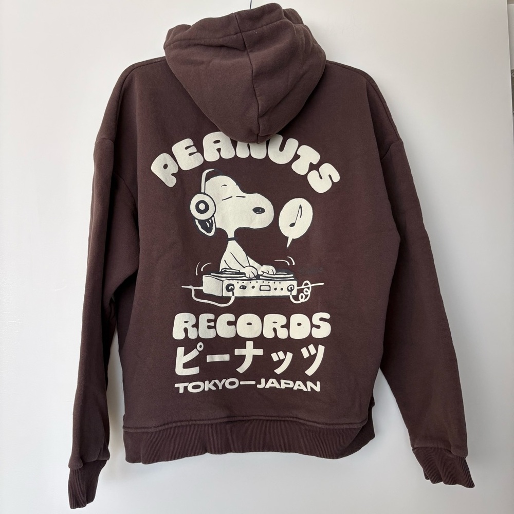 Pull & Bear Brown Peanuts Records Hoodie Sweatshirt